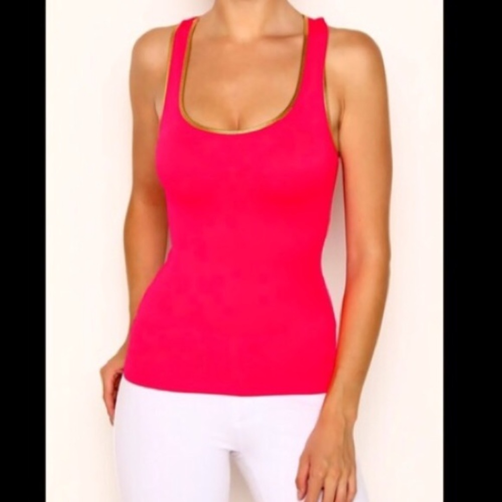 Vibrant Pink Lace Racerback Tank Top Stretchy Seamless Cami - Picture 2 of 3